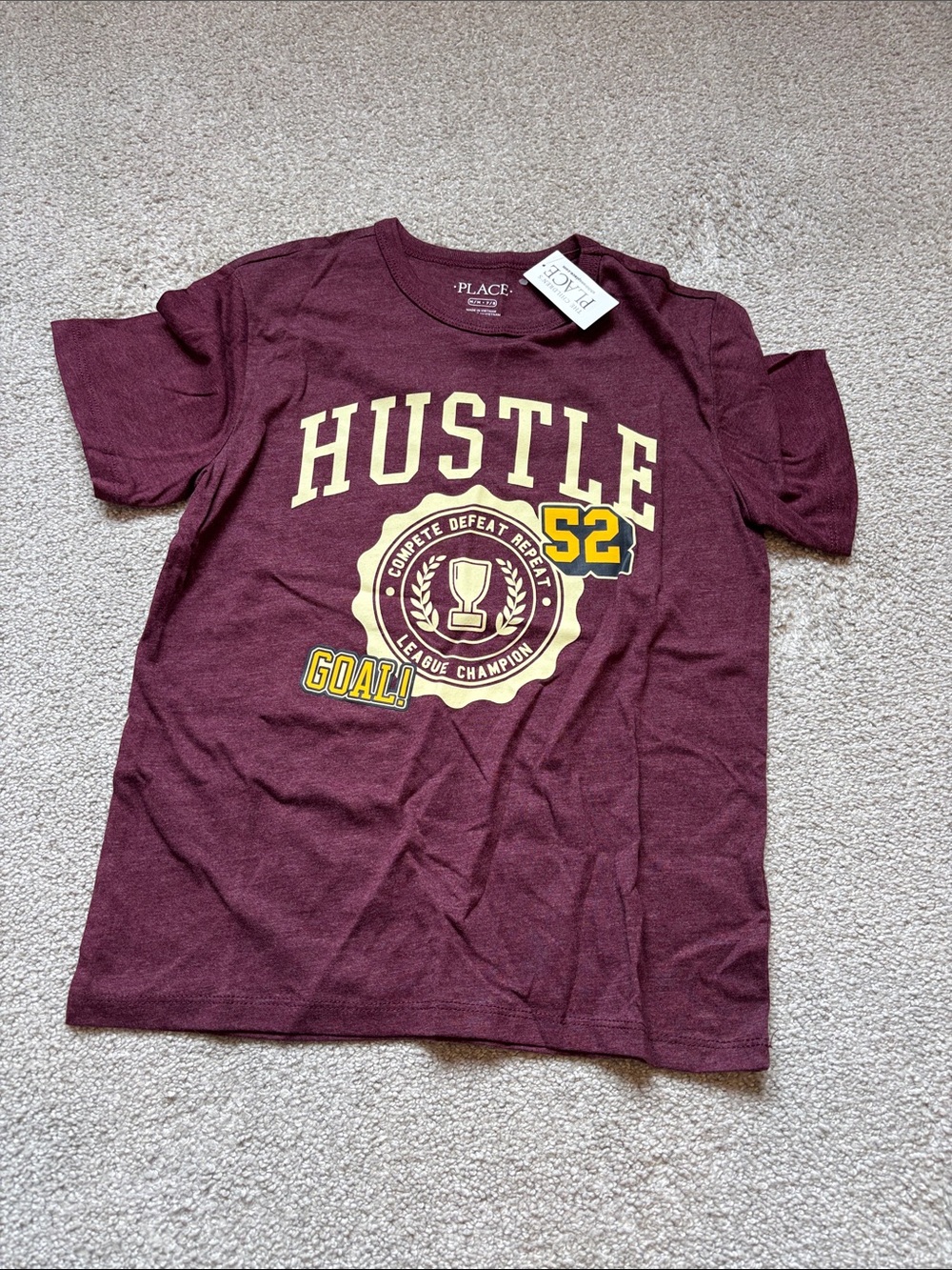 The Children's Place Maroon Graphic 'HUSTLE' Tee with Yellow Accents